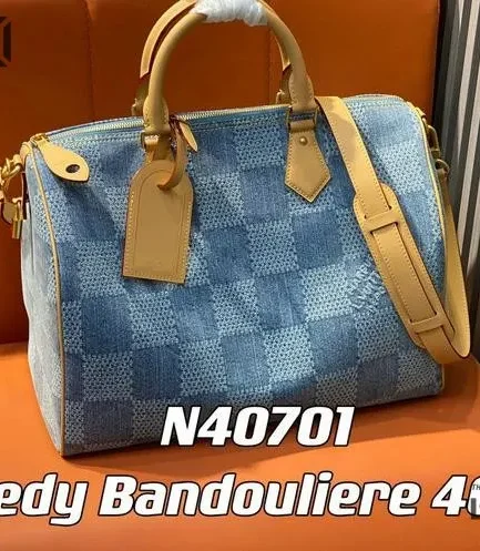 Louis Vuitton 1:1 Mirror Replica Bleu 3D Speedy Bandouliere 40 Damier Denim 40CM/15.7IN Louis Vuitton Replica Speedy