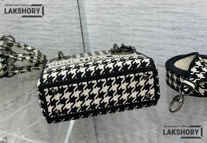 Dior 1:1 Mirror Replica Houndstooth Embroidered Mini Lady D-Lite 17CM/6.7IN Christian Dior Replica Lady Dior 1:1 Mirror Replica Houndstooth Embroidered Mini Lady D-Lite 17CM/6.7IN Christian Dior Replica Lady