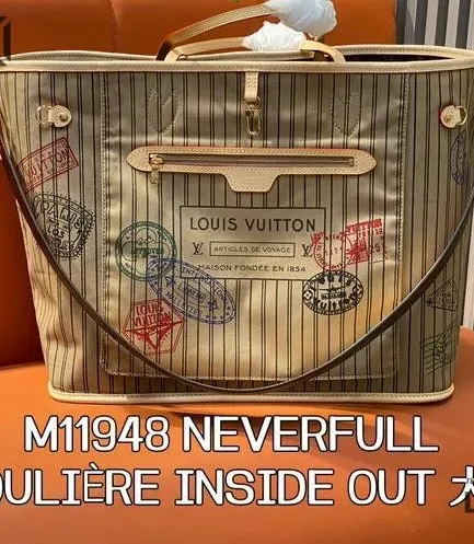 Louis Vuitton 1:1 Mirror Replica Neverfull GM Beige  Inside Out Stripe Tote 39CM/15.4IN Louis Vuitton Replica Neverfull