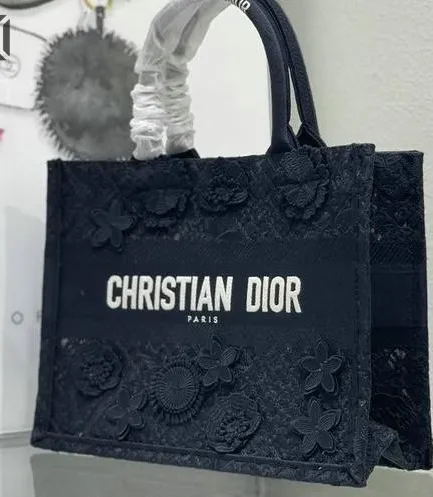 Dior 1:1 Mirror Replica 3D Macrame D-Lace Butterfly Book Tote Black Christian Dior Replica Book Totes