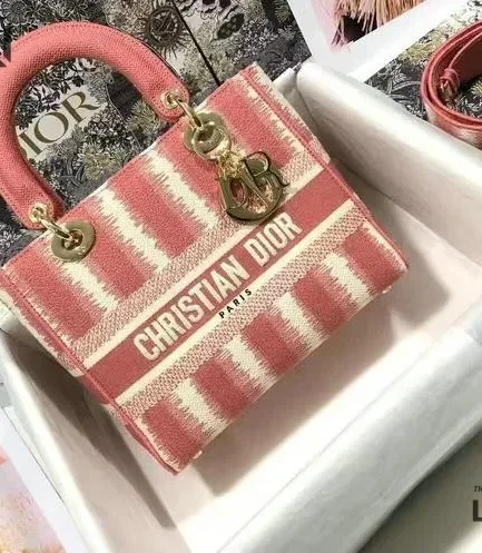 Dior 1:1 Mirror Replica Medium Embroidered Stripes Lady D-Lite 24CM/9.4IN Christian Dior Replica Lady