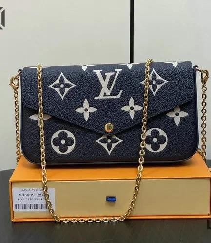 Louis Vuitton 1:1 Mirror Replica Flicie Pochette Monogram Empreinte Navy Blue 21CM/8.3IN Louis Vuitton Replica Pochette Accessories