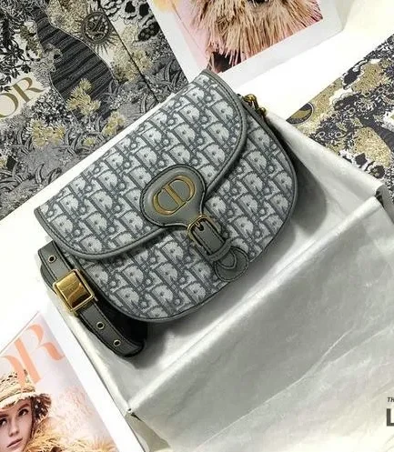 Dior 1:1 Mirror Replica Medium Gold Hardware Gray Bobby Flap 22CM/8.7IN Christian Dior Replica Bobby