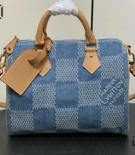 Louis Vuitton 1:1 Mirror Replica Speedy 25 Bandoulire Damier Denim Blue 25CM/9.8IN Louis Vuitton Replica Speedy