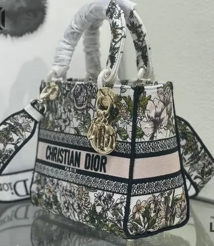 Dior 1:1 Mirror Replica Lady D-Lite White Multicolor D-Floral 24CM/9.4IN Christian Dior Replica Lady