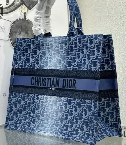 Dior 1:1 Mirror Replica Blue Denim Book Tote Oblique Jacquard Christian Dior Replica Book Totes