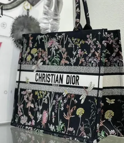 Dior 1:1 Mirror Replica Canvas Herbarium Book Tote Black Multicolor Christian Dior Replica Book Totes