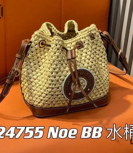 Louis Vuitton 1:1 Mirror Replica Raffia Calfskin Noe BB Natural Tan 24CM/9.4IN Louis Vuitton Replica Neo