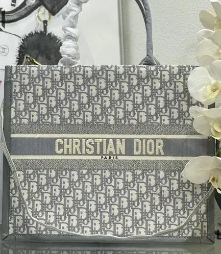 Dior 1:1 Mirror Replica Embroidery Dior Book Tote Gray Oblique Christian Dior Replica Book Totes