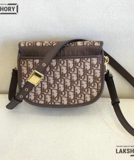 Dior 1:1 Mirror Replica Medium Oblique Brown Bobby Flap 22CM/8.7IN Christian Dior Replica Bobby