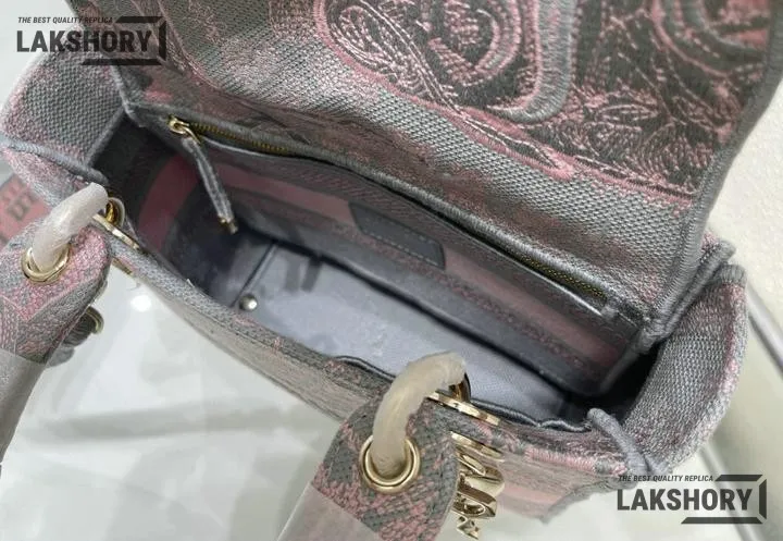 Dior 1:1 Mirror Replica Toile De Jouy Rivera Lady D-Lite Gray Pink 24CM/9.4IN Christian Dior Replica Lady Dior 1:1 Mirror Replica Toile De Jouy Rivera Lady D-Lite Gray Pink 24CM/9.4IN Christian Dior Replica Lady