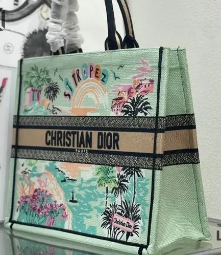 Dior 1:1 Mirror Replica Natural Embroidered Cotton Souvenir Book Tote Christian Dior Replica Book Totes
