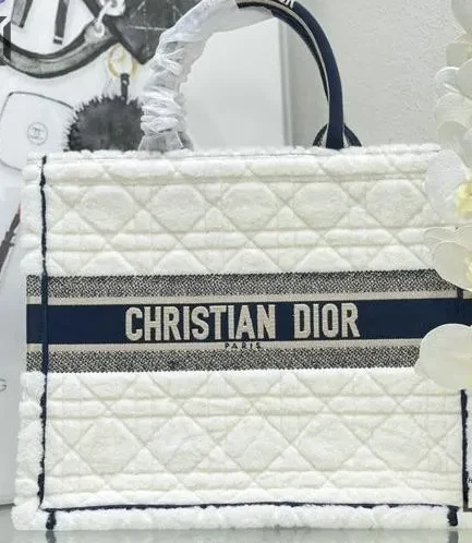 Dior 1:1 Mirror Replica Shearling Cannage Book Tote Ecru Blue Christian Dior Replica Book Totes