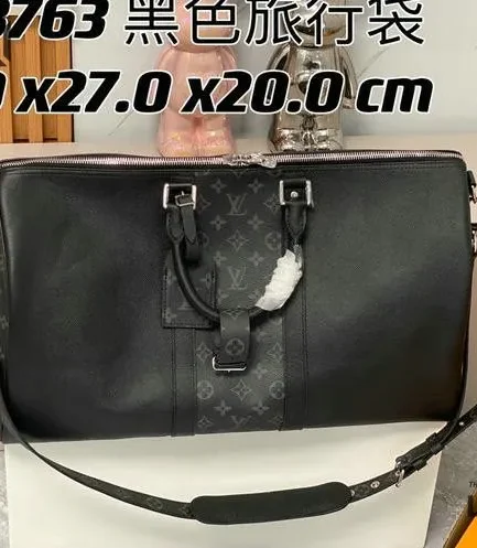 Louis Vuitton 1:1 Mirror Replica Taiga Eclipse Keepall Bandouliere 50 Black 50CM/19.7IN Louis Vuitton Replica Keepall