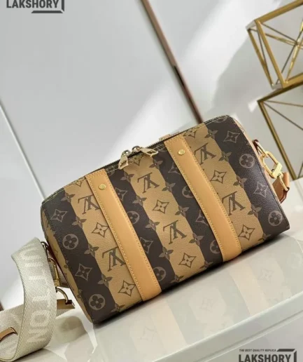 Louis Vuitton 1:1 Mirror Replica X NIGO Reverse Stripes City Keepall Bandouliere Brown 27CM/10.6IN Louis Vuitton Replica Keepall