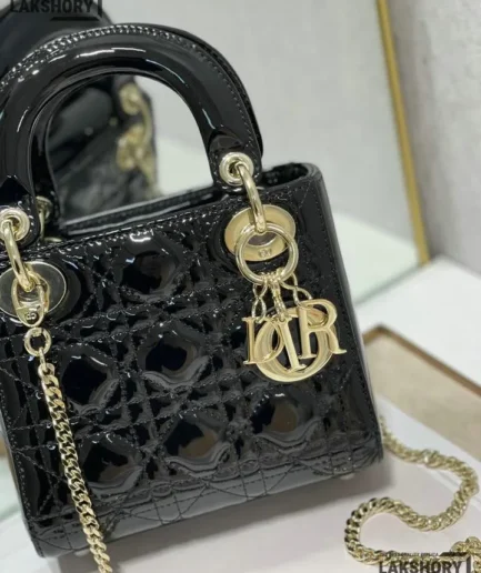 Dior 1:1 Mirror Replica Mini Calfskin Lady Dior Bag Patent 17CM/6.7IN Christian Dior Replica Lady