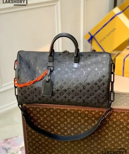 Louis Vuitton 1:1 Mirror Replica X Virgil Abloh Keepall Bandouliere 50 w/ Orange Chain 50CM/19.7IN Louis Vuitton Replica Keepall