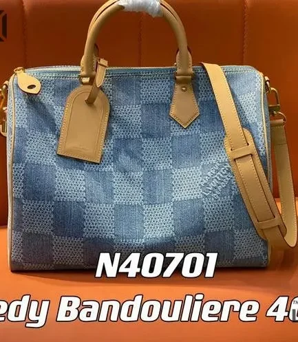 Louis Vuitton 1:1 Mirror Replica Bleu 3D Speedy Bandouliere 40 Damier Denim 40CM/15.7IN Louis Vuitton Replica Speedy