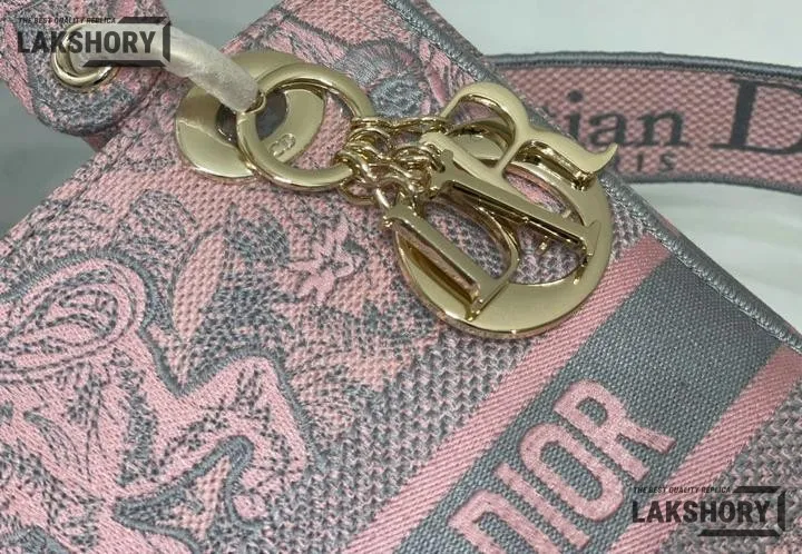 Dior 1:1 Mirror Replica Toile De Jouy Lady D-Lite Gray Pink 24CM/9.4IN Christian Dior Replica Lady Dior 1:1 Mirror Replica Toile De Jouy Lady D-Lite Gray Pink 24CM/9.4IN Christian Dior Replica Lady