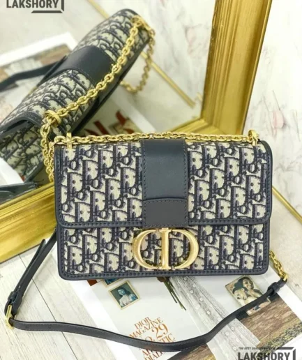 Dior 1:1 Mirror Replica Navy Blue 30 Montaigne Canvas &Leather 25CM/9.8IN Christian Dior Replica 30 Montaigne
