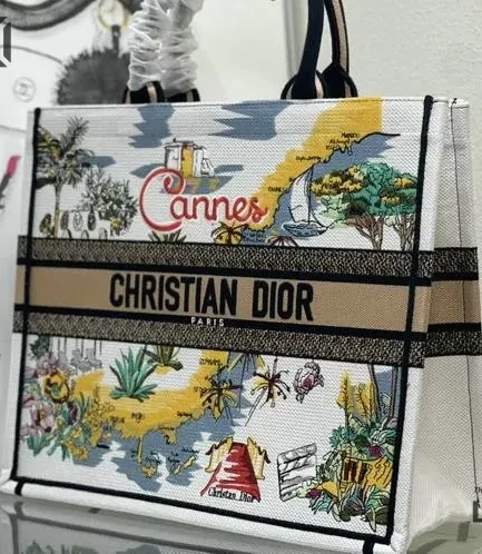 Dior 1:1 Mirror Replica Book Tote Souvenir Natural-colored & multicolored embroidered Christian Dior Replica Book Totes