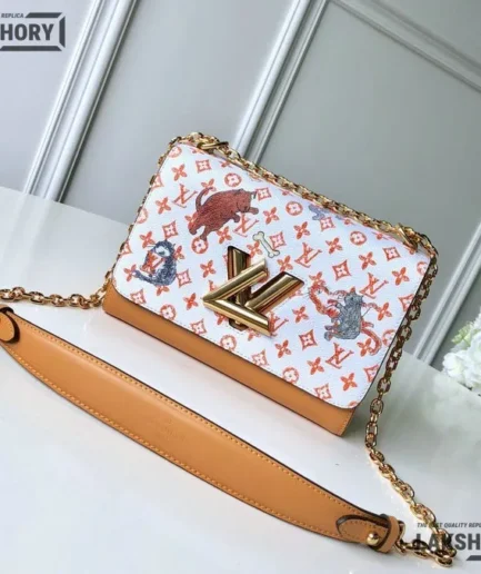 Louis Vuitton 1:1 Mirror Replica Calfskin Catogram Twist Shoulder Bag MM Louis Vuitton Replica Twist