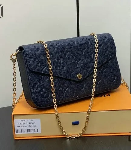 Louis Vuitton 1:1 Mirror Replica Flicie Pochette Monogram Empreinte Leather Navy Blue 21CM/8.3IN Louis Vuitton Replica Pochette Accessories