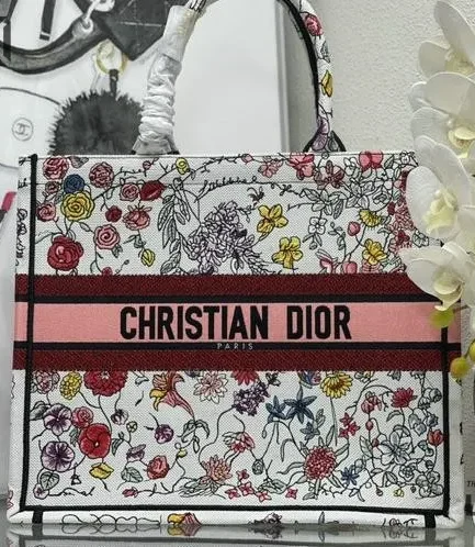 Dior 1:1 Mirror Replica Embroidered Florilegio Book Tote White Multicolor Christian Dior Replica Book Totes