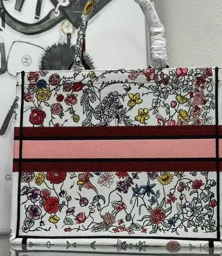 Dior 1:1 Mirror Replica Embroidered Florilegio Book Tote White Multicolor Christian Dior Replica Book Totes