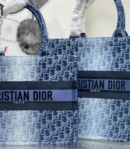 Dior 1:1 Mirror Replica Blue Denim Book Tote Oblique Jacquard Christian Dior Replica Book Totes