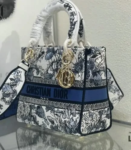 Dior 1:1 Mirror Replica Medium Lady D-Lite Latte Chardons Motif 24CM/9.4IN Christian Dior Replica Lady