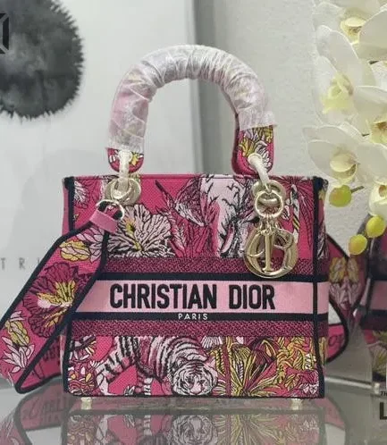 Dior 1:1 Mirror Replica Toile de Jouy Voyage Lady D-Lite Fuchsia 24CM/9.4IN Christian Dior Replica Lady