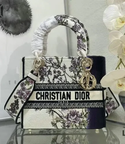 Dior 1:1 Mirror Replica Pivoine Lady D-lite Embroidery Multicolor 24CM/9.4IN Christian Dior Replica Lady