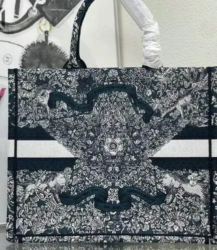 Dior 1:1 Mirror Replica Blue Embroidered Around The World Book Tote Christian Dior Replica Book Totes