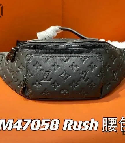 Louis Vuitton 1:1 Mirror Replica Rush Bumbag Black 30CM/11.8IN Louis Vuitton Replica Bumbag