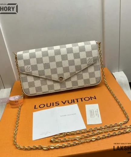 Louis Vuitton 1:1 Mirror Replica Damier Azur Pochette Felicie Crossbody Bag 21CM/8.3IN Louis Vuitton Replica Pochette Accessories