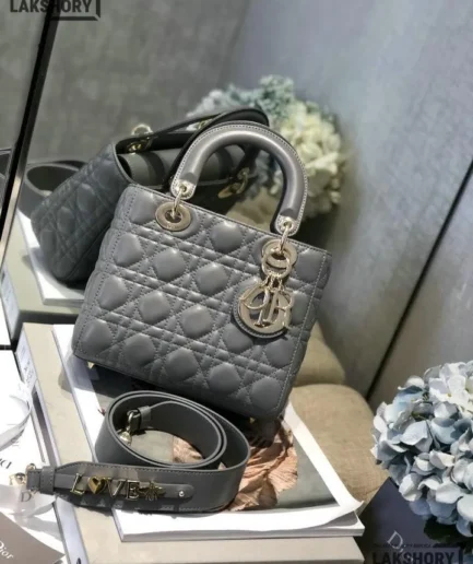 Dior 1:1 Mirror Replica Grey Small My ABCDior Lady Dior 20CM/7.9IN Christian Dior Replica Lady