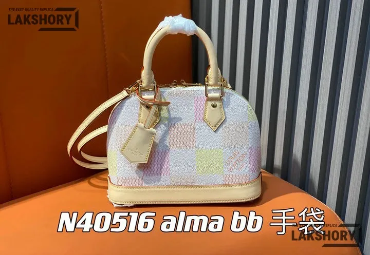 Louis Vuitton 1:1 Mirror Replica Damierlicious Alma BB Rose Peach 23.5CM/9.3IN Louis Vuitton Replica Alma Louis Vuitton 1:1 Mirror Replica Damierlicious Alma BB Rose Peach 23.5CM/9.3IN Louis Vuitton Replica Alma