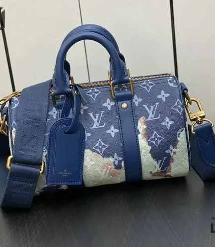 Louis Vuitton 1:1 Mirror Replica Monogram Bleach Keepall Bandouliere 25 Ink Blue 25CM/9.8IN Louis Vuitton Replica Keepall