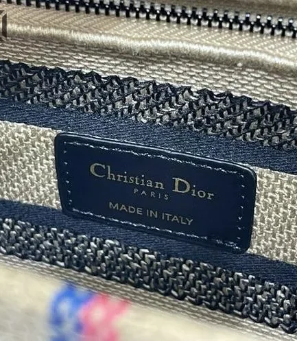 Dior 1:1 Mirror Replica Jute Medium Lady D-Lite Beige Multicolor 24CM/9.4IN Christian Dior Replica Lady