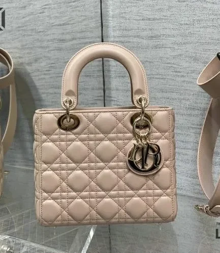 Dior 1:1 Mirror Replica Medium Lady Dior Sheepskin Soft Pink 20CM/7.9IN Christian Dior Replica Lady