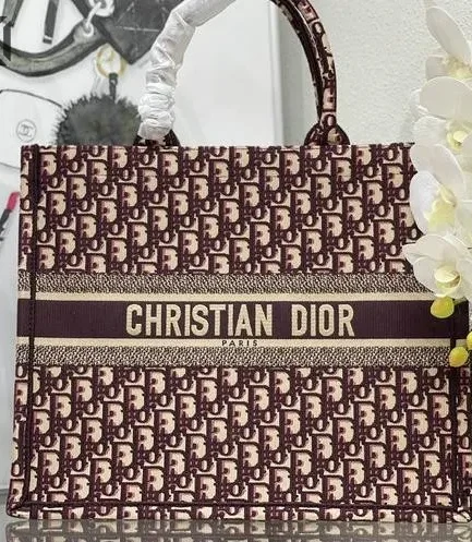 Dior 1:1 Mirror Replica Oblique Book Tote Burgundy Embroidery Multicolor Christian Dior Replica Book Totes
