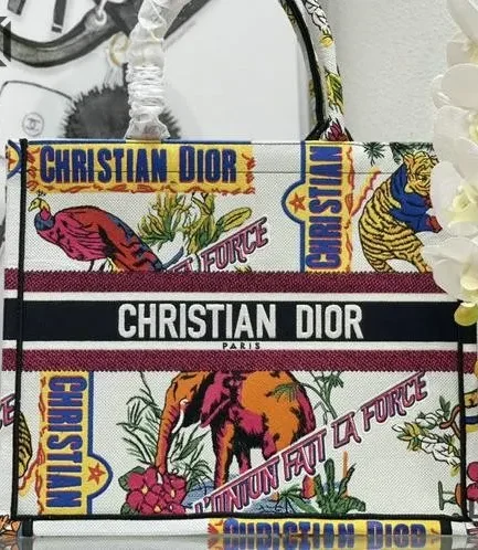 Dior 1:1 Mirror Replica Animal Jungle Book Tote Motif Embroidery Multicolour Christian Dior Replica Book Totes