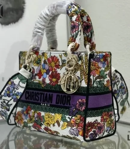 Dior 1:1 Mirror Replica Floral Embroidered Medium Lady D-Lite 24CM/9.4IN Christian Dior Replica Lady