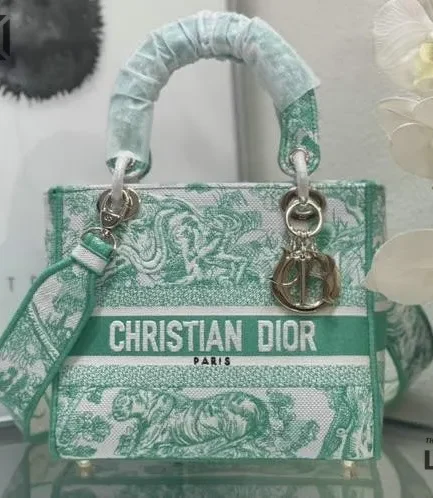 Dior 1:1 Mirror Replica Medium Dioriviera Lady D-Lite Green 24CM/9.4IN Christian Dior Replica Lady