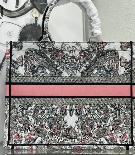 Dior 1:1 Mirror Replica Butterfly Around The World Book Tote Pastel Pink Christian Dior Replica Book Totes