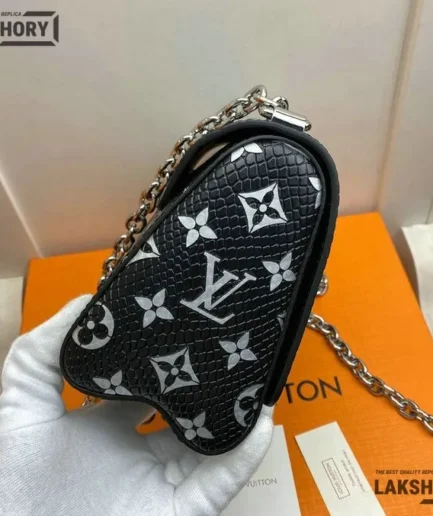 Louis Vuitton 1:1 Mirror Replica Black/Silver Monogram Python Twist PM Bag 18CM/7.1IN Louis Vuitton Replica Twist