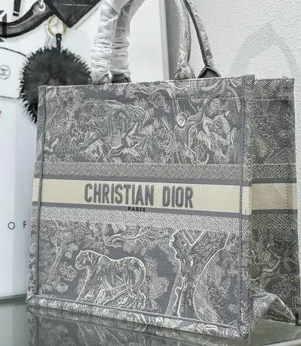 Dior 1:1 Mirror Replica Book Tote Gray & Ecru Toile de Jouy Christian Dior Replica Book Totes