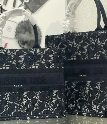 Dior 1:1 Mirror Replica Book Tote Lace Midnight Blue Embroidered Christian Dior Replica Book Totes