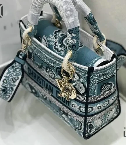 Dior 1:1 Mirror Replica Butterfly Bandana Print Lady D-Lite Blue 24CM/9.4IN Christian Dior Replica Lady
